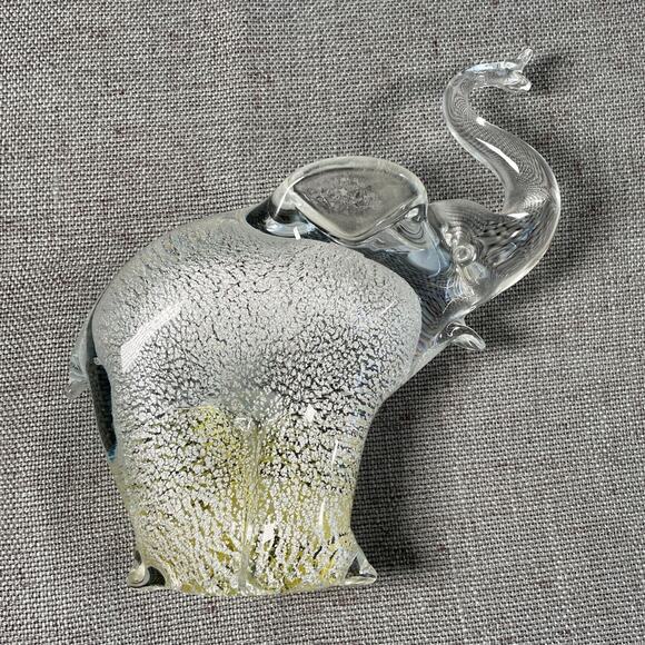 Art Glass Elephant Paperweight Silver Granna Glasbruk Sweden Handmade Signed - Picture 1 of 11
